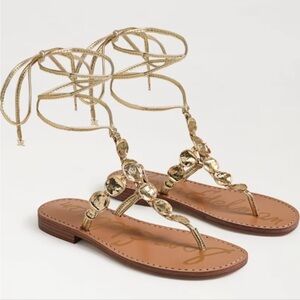 Sam Edelman Gold Embellished Lace-Up Flat Sandals